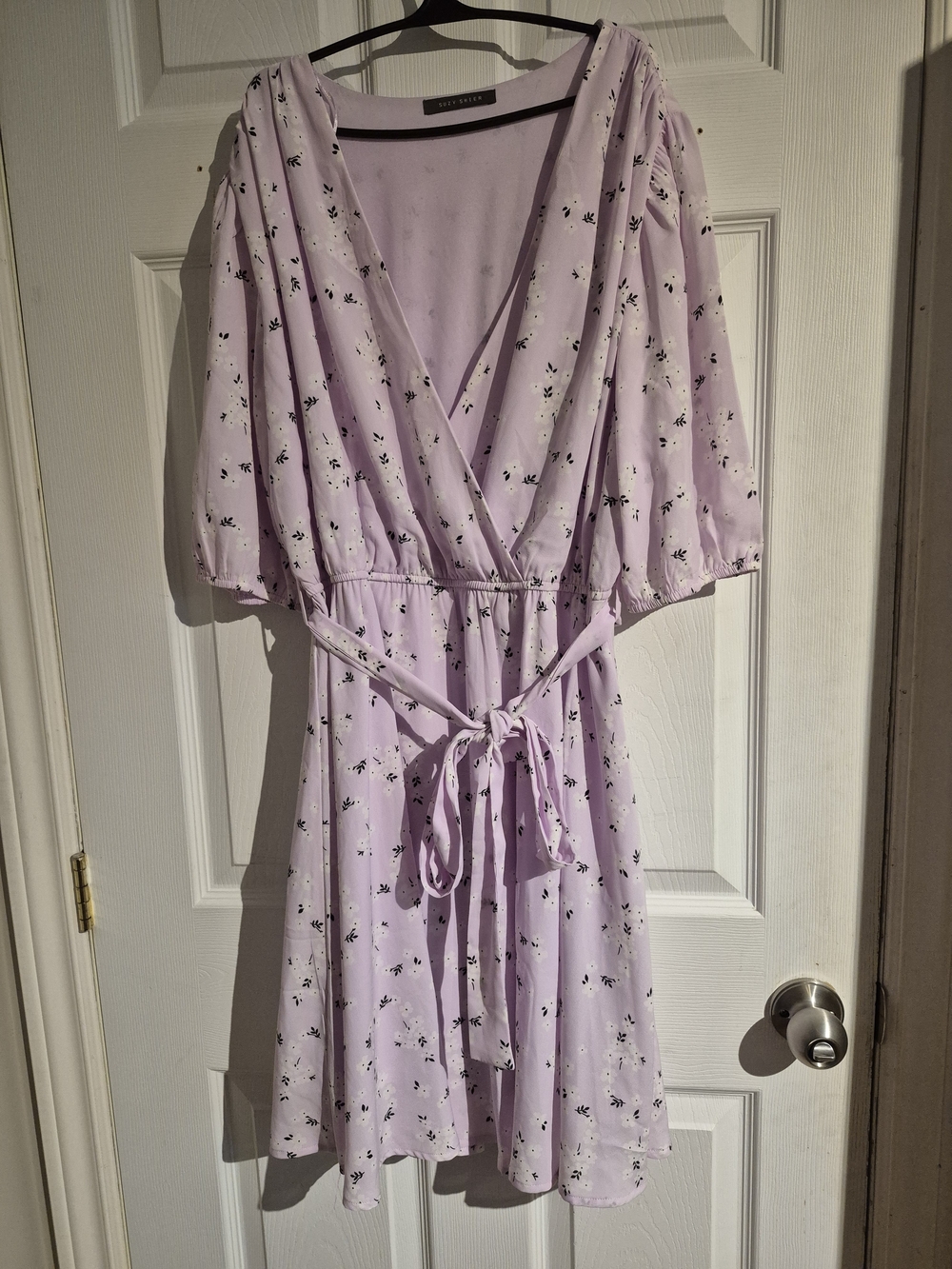 Lavender Floral Wrap Dress with Tie Waist